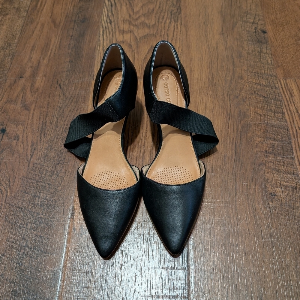 New Corso Como Denice Pumps Black Lux Sheep D'Orsay Strap‎ Pointed toe Size 7